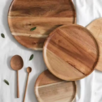 Handmade Natural Beech Wood Round Plates Set - Wooden Utensils - Image 5