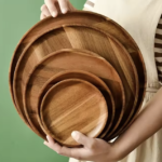 Acacia Wood Plates – Round Serving Platters for Snacks, Desserts, Sushi, Salad, and Tea
