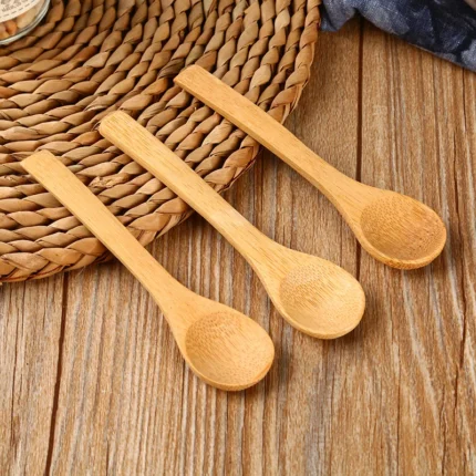 100PCS Bamboo Wooden Spoons – 9cm, 13cm, 15cm Sizes for Honey, Baby Feeding, and Kitchen Use