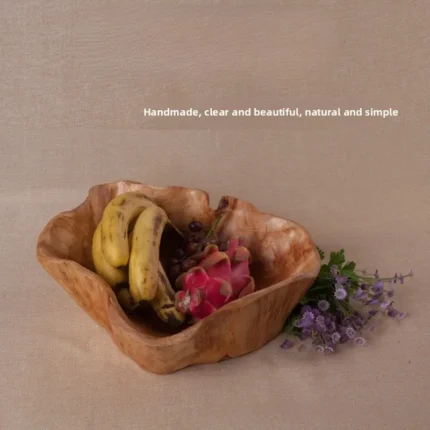 Premium Hand-Carved Solid Wood Fruit Bowl Set – Natural Rustic Root Wood Serving Tray & Decorative Snack Platter for Kitchen & Home Décor