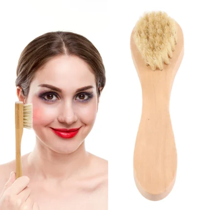 Natural Wooden Handle Facial Cleansing Brush – Soft Bristle Skin Care Brush for Deep Clean & Gentle Exfoliation (Dry & Wet Use)