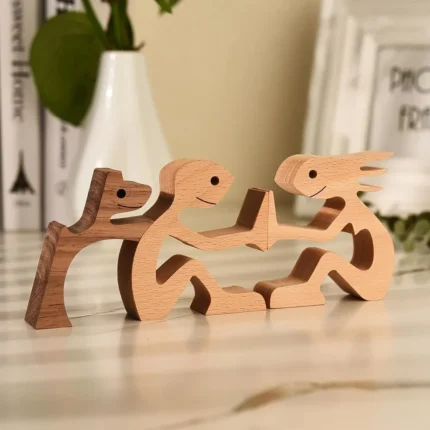 Wooden Man and Dog Carving – Handmade Tabletop Statue, A Tribute to Friendship and Loyalty