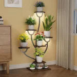 44.2" Indoor Plant Stand with Grow Lights – 7 Tier Metal & Wood Corner Plant Shelf