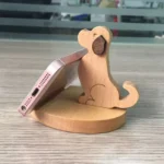 Handcrafted Wooden Puppy Phone Stand – Solid Wood Desk Organizer & Cute Animal Phone Holder for Home & Office